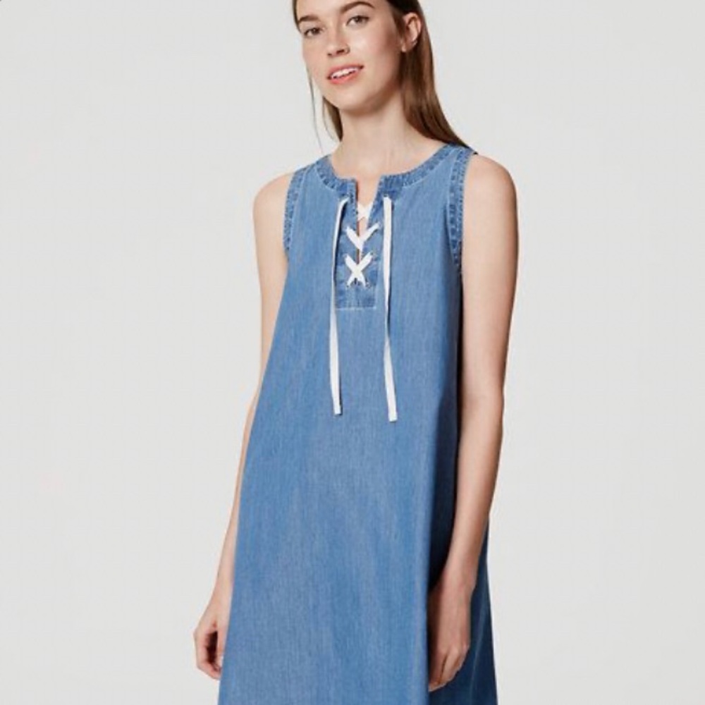 LOFT Lace Up Chambray Dress